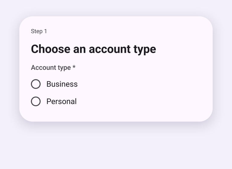 Clicking through the generated prototype: choosing Business opens Company details, Continue opens Review